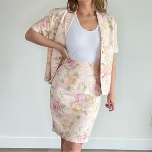 Vintage Leuer Cordier French Brocade Floral 2 Piece Skirt & Blazer Set (S)